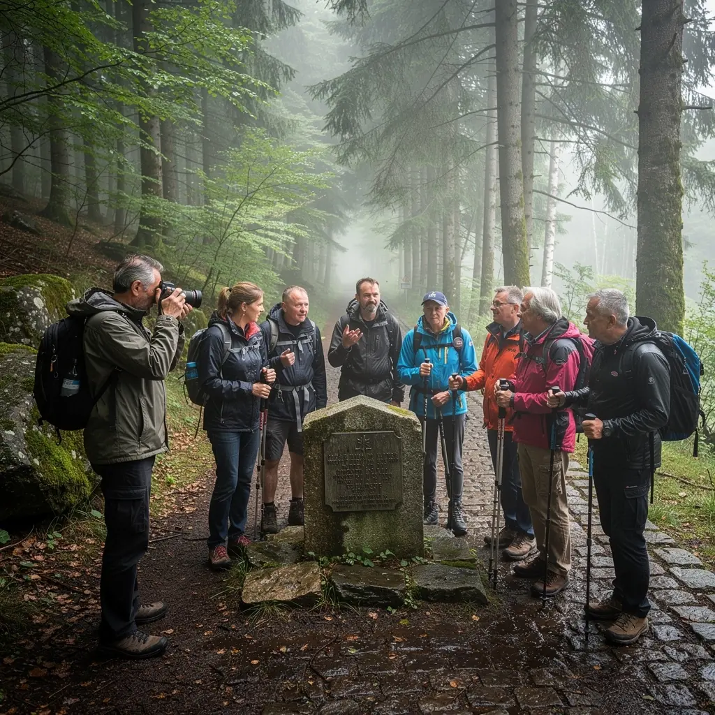 Skupina turistЕЇ objevuje historickГ© pamГЎtky na mД›stskГ© trase.