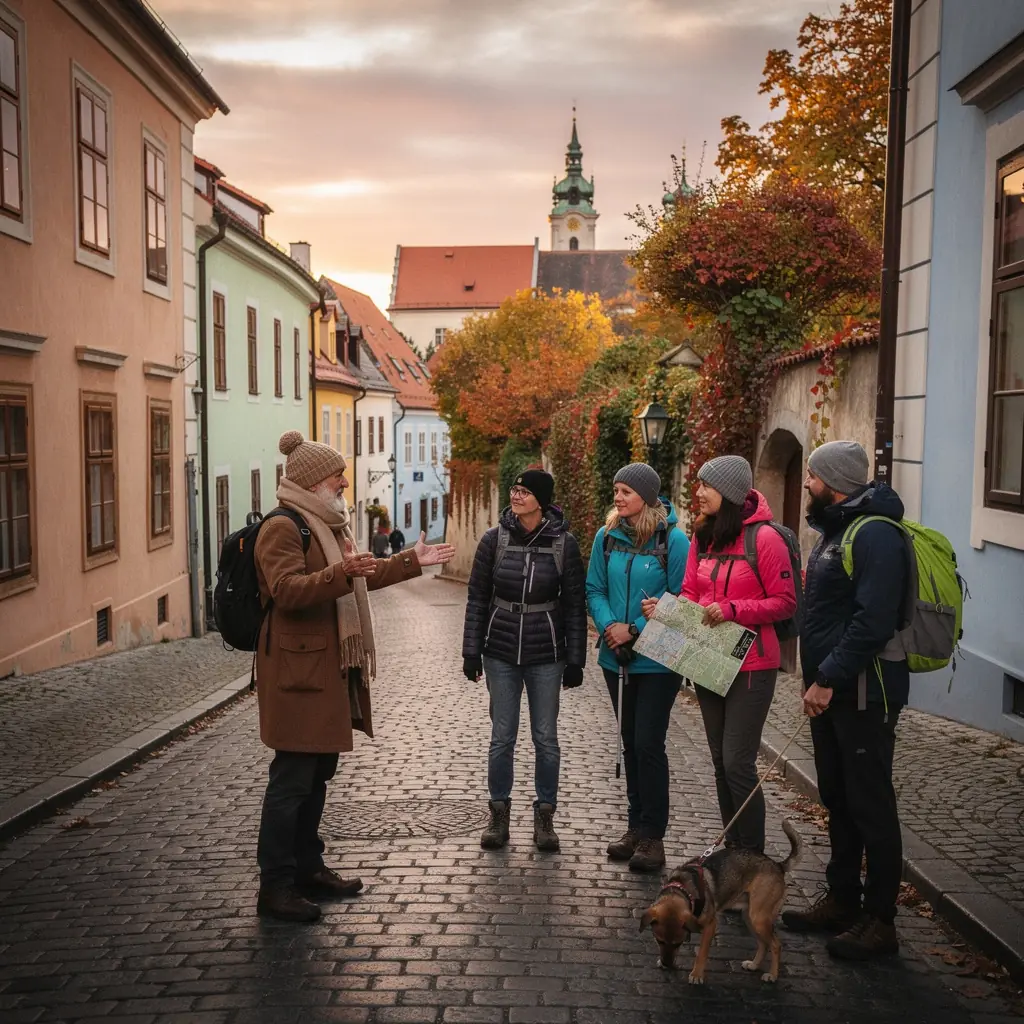 Skupina pЕ™ГЎtel sdГ­lГ­ zГЎЕѕitky po ГєspД›ЕЎnГ© prochГЎzce mД›stskГЅm okruhem.